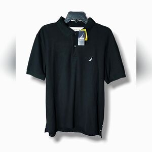 Nautica Men's Black Short Sleeve Anchor Classic-Fit Deck Polo Shirt Size Large